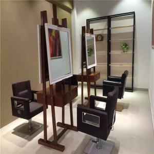 hair salon furniture double sided wooden styling barber station mirrors