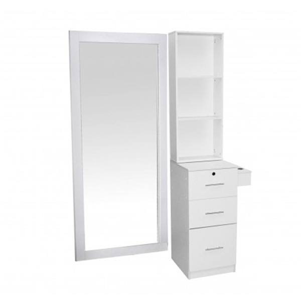 salon equipment barber mirror station with cabinet