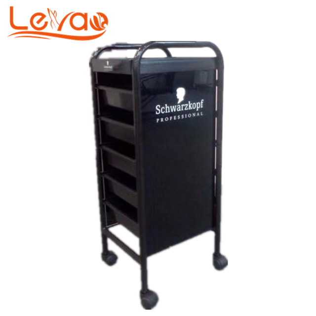 hot selling black simple rolling utility drawer type plastic material salon trolley for sale cheap 